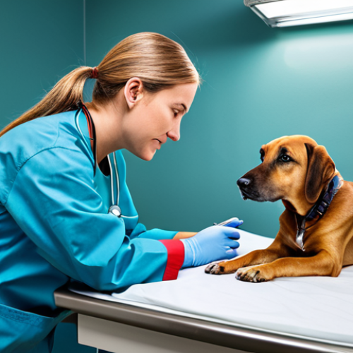 Home 9 **
A veterinary doctor professionally examining a fully clothed dog's anal gland area, appropriate attire, safe for work, perfect anatomy, correct proportions, professional setting, examination table, bright lighting, vet wearing scrubs, dog is calm, family-friendly, modest scene, diagnostic procedure, high quality.
**
